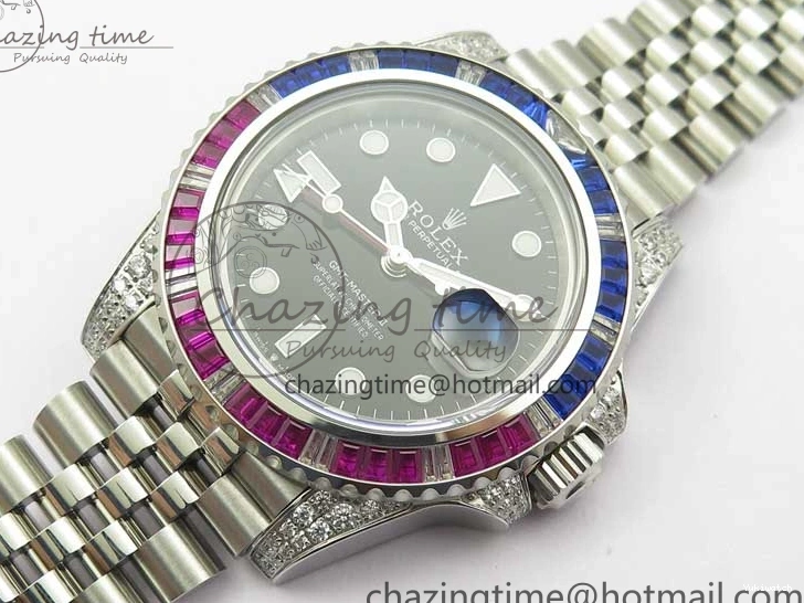 Jubilee Bezel Best II Blue Diamonds GMF Red SA3285 CHS Steel 904L Black On Dial V3 GMT-Master Bracelet Edition 0401